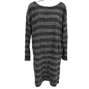 LOU & GRAY Wide Horizontal Stripe Knit Casual Long Sleeve Knee Length Dress sz M